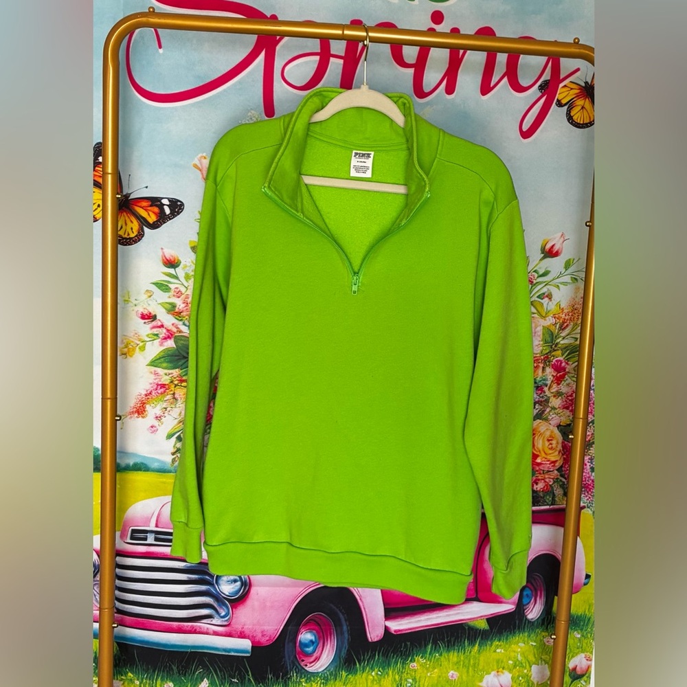 PINK Victoria's Secret Neon Lime Half-Zip Pullover with Pockets!